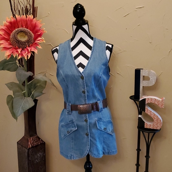 Pottery Jackets & Blazers - SALE🌞3/$30🌞Pottery Long Blue Jean Belted Vest M